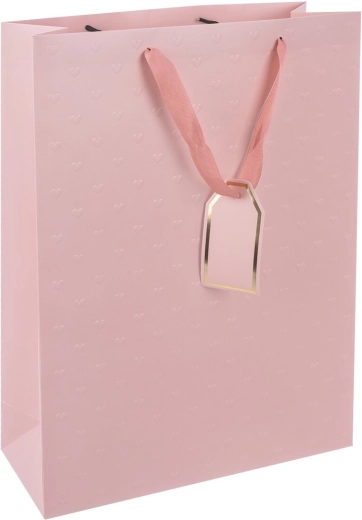 Rosa gavepapirpose med prægede hjerter 30,5 × 12 × 42 cm