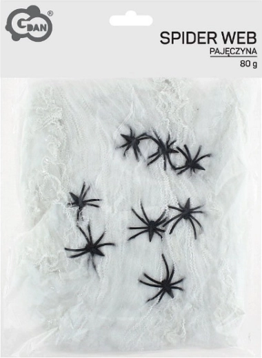 Hvidt spindelvæv med 8 sorte edderkopper 80 g