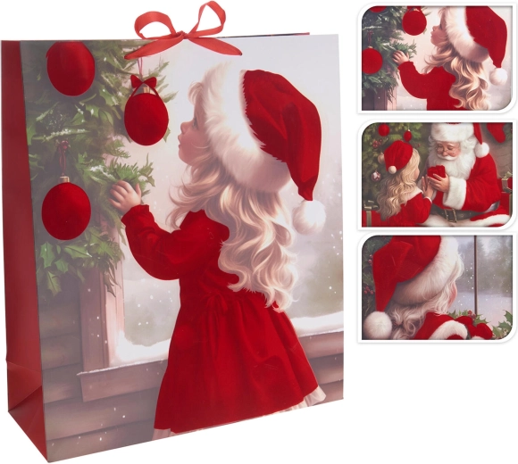 Julegavepose med motiv af pige 48 × 42 × 16 cm - 1 stk.