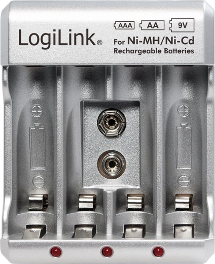 Batterioplader til Ni-MH-, Ni-Cd-, AA-, AAA- og 9 V-batterier