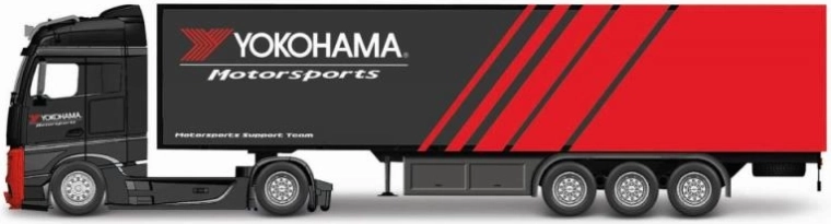 Metalmodel af lastbilen Mercedes‑Benz Actros med påhængsvogn