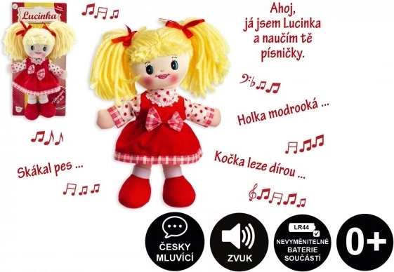 Kludedukke Lucinka 30 cm synger på tjekkisk