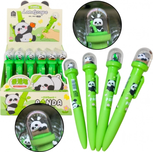 Gelpen med panda i kuppel, blå blæk 0,5 mm