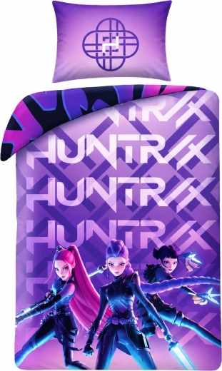 Vendbart sengesæt K-Pop Demon Hunters Huntrix og Saja Boys lilla
