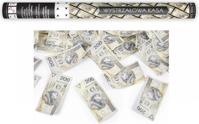 Konfettirør med imitation af pengesedler 200 PLN 60 cm - 1 stk.