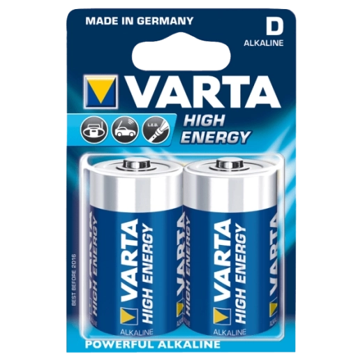 Alkaliske batterier D 1,5 V Varta High Energy, 2 stk.