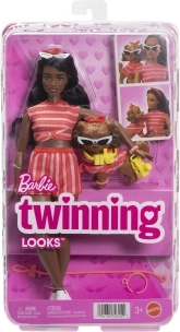 Barbie Twinning Looks-dukke og hund med tilbehør