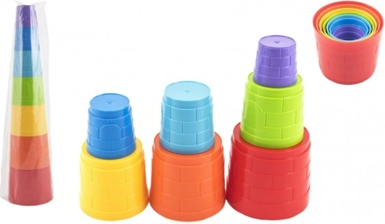 Plastisk stabelpyramide af kopper, farverig, 7 dele