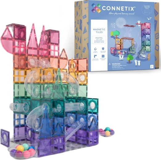 Pastelfarvet udvidelsessæt til kuglebane CONNETIX, magnetisk byggesæt, 80 dele