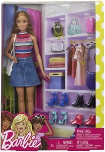 Barbie-dukke med garderobe og tilbehør