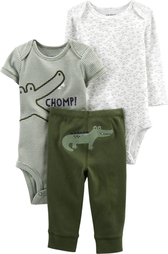 Carter's 3-delt sæt til drenge Green Croc: kortærmet body, langærmet body og sweatpants (str. 46)