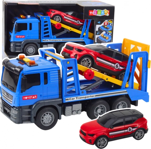Bugserings-autotransporter med personbil med lys og lyde TOYSTAR