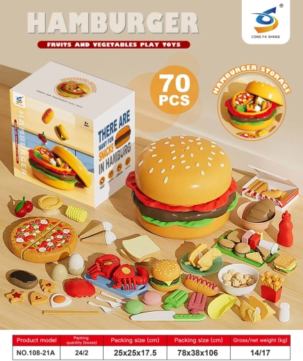Børnesæt med fastfood i en hamburger med 70 dele