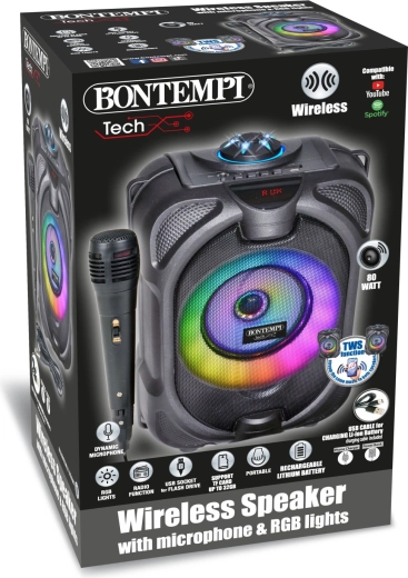 Trådløs karaokehøjttaler med mikrofon, lyseffekter og display