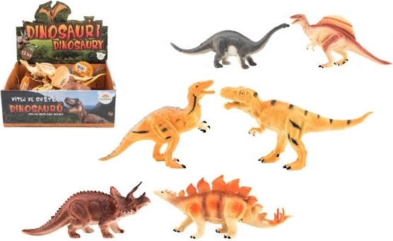 Plastfigurer af dinosaurer 16-18 cm med blandede arter, 12 stk i kasse