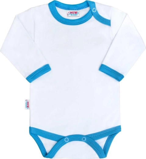Babybody med lange ærmer og blå‑turkis kant