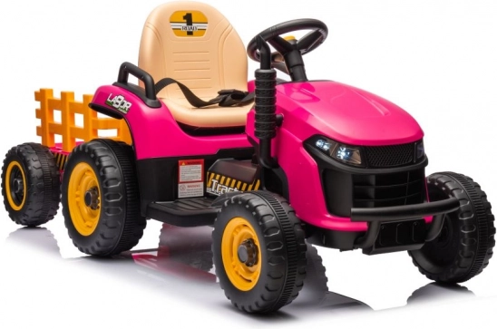 Elektrisk børnetraktor med anhænger, pink