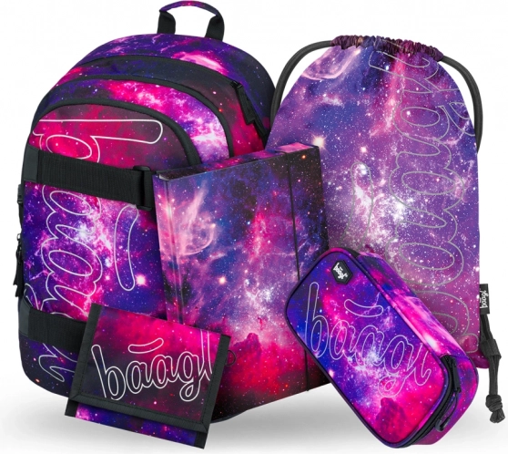 Skolesæt Galaxy: rygsæk, penalhus, pose, mapper, pung