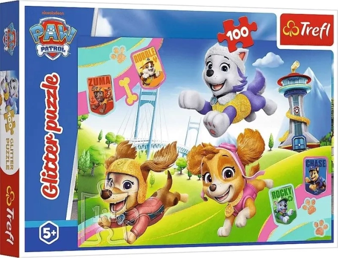 Glitrende puslespil Paw Patrol med 100 brikker