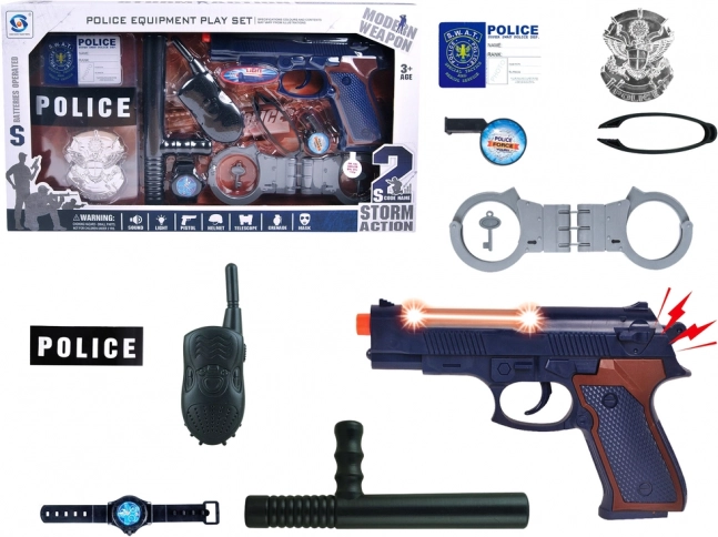 Stor politisæt med pistol, lyd og badge
