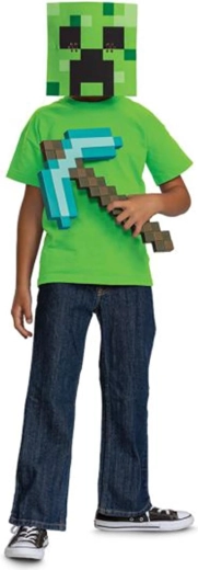MINECRAFT-kostume til Halloween – diamant-hakke og Creeper-maske