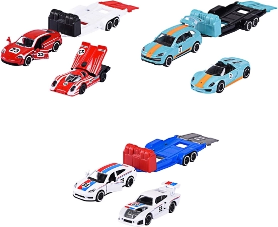 Majorette Porsche med trailer 1:64 – sæt af metalmodeller