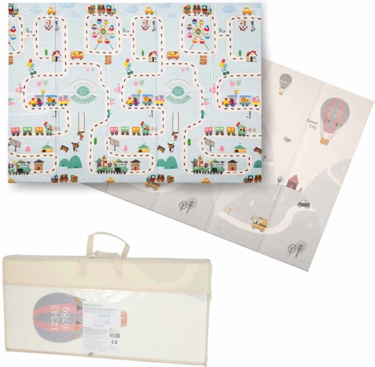 Sammenklappelig dobbeltsidet skumlege­måtte 150 × 200 cm – gader og balloner