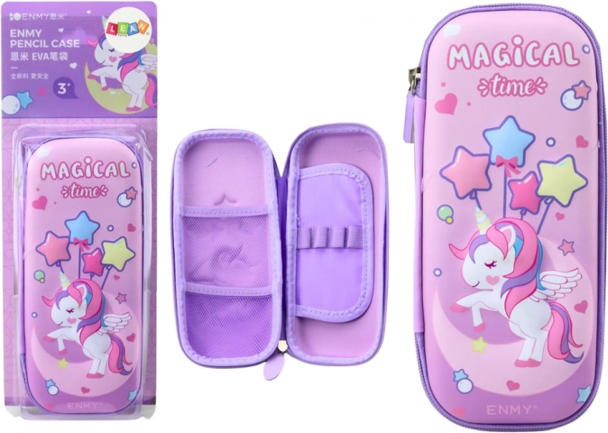 3D penalhus Enhjørning Udslået Lilla 23x10x5 cm