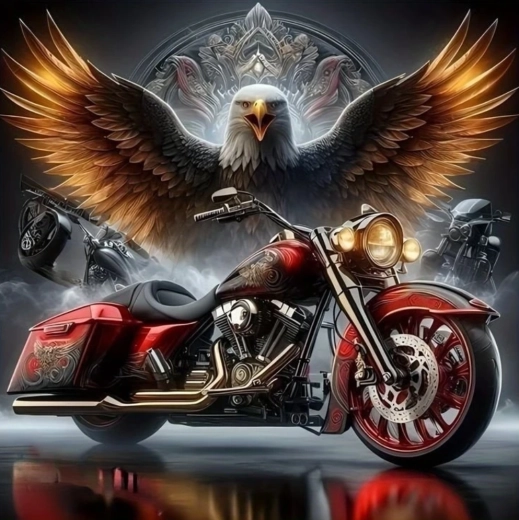 Diamantmaleri motorcykel med ørn 30 × 40 cm