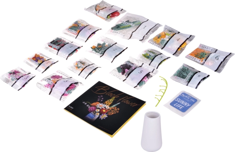 1070 dele til en fyldig og farverig buket