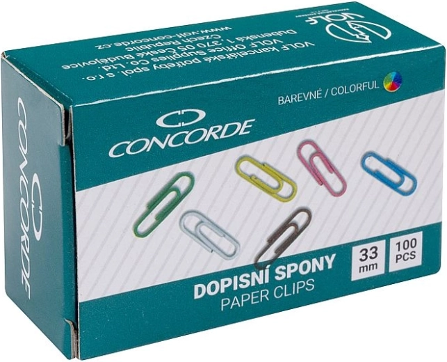 Papirclips 33 mm farvede CONCORDE, 100 stk