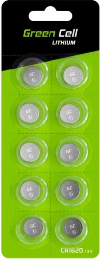 Knappcelle-litiumbatterier CR1620 3V 70 mAh – 10 stk GREEN CELL