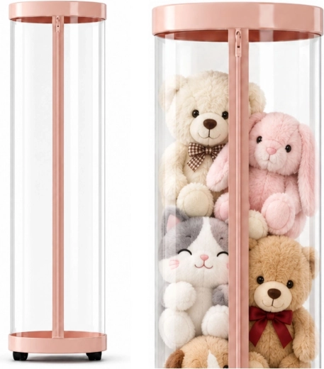 Pink drejelig organizer til bamser og legetøj med LED-belysning, 126 cm