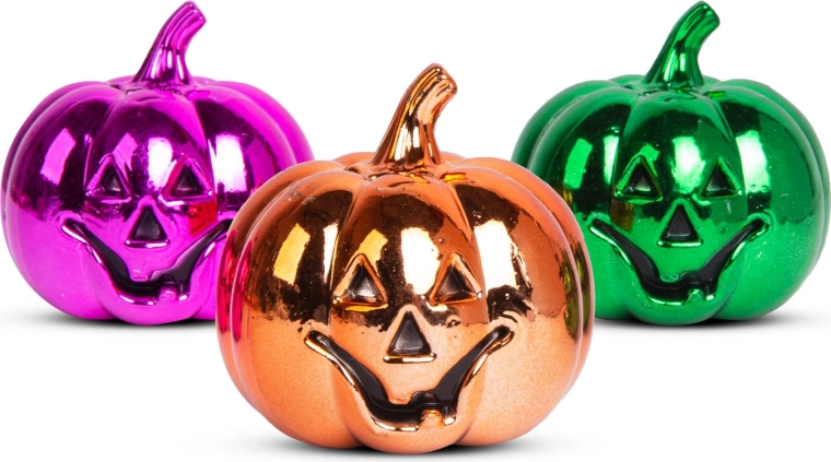 Skinnende Halloween-dekorationer i form af græskar, 6 cm, 3 stk.
