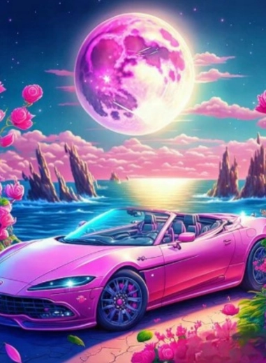 Diamantmaling – cabriolet i et lyserødt paradis 30 × 40 cm