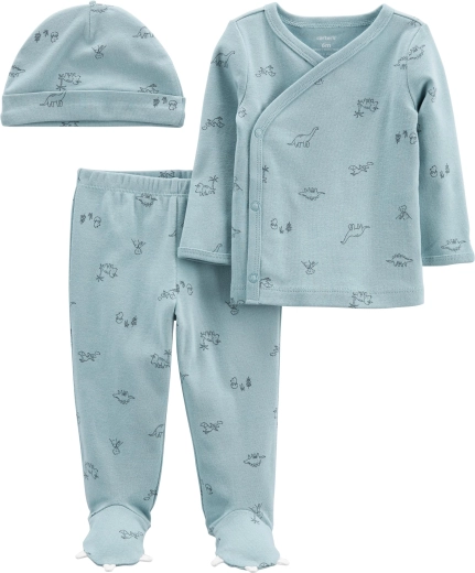 Carter’s 3-delt babysæt Blue Dino – omslagstrøje med lange ærmer, bukser med fødder og hue