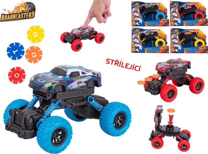 Roadblasters bil med store hjul – metalmodel 17 cm med friktionsmotor og skiveskydning