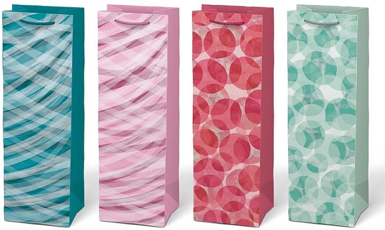 Papirgavepose til flaske med print, mix af motiver