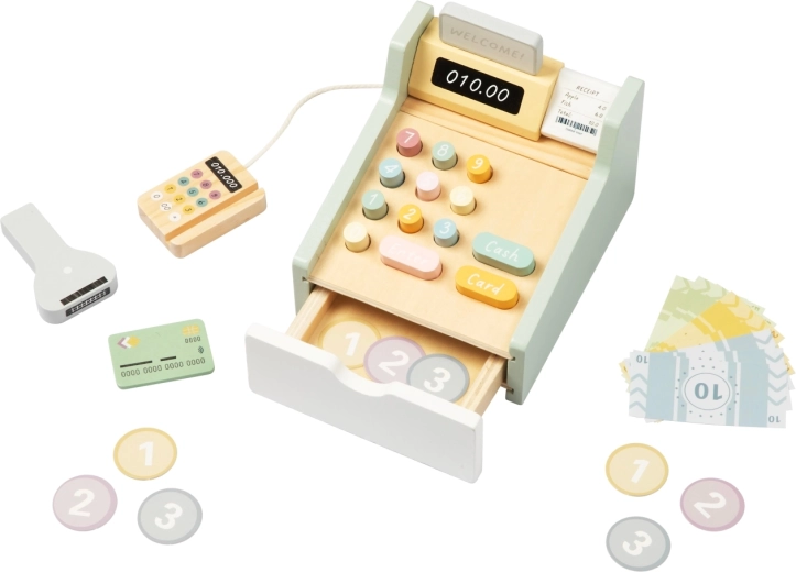 Tooky Toy trælegekasse til børn med terminal og scanner