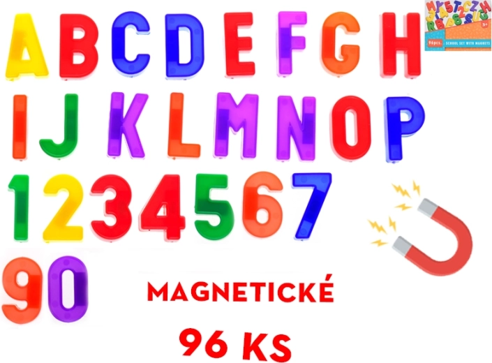 Sæt med magnetiske bogstaver og tal, 96 stk.