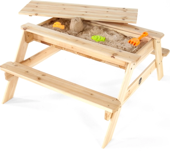 2-i-1 træ-picnicbord med sandkasse