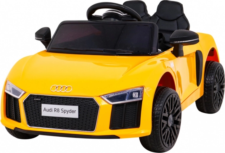 Audi R8 elbil på batteri til børn gul + fjernbetjening + EVA + langsom start + MP3 LED