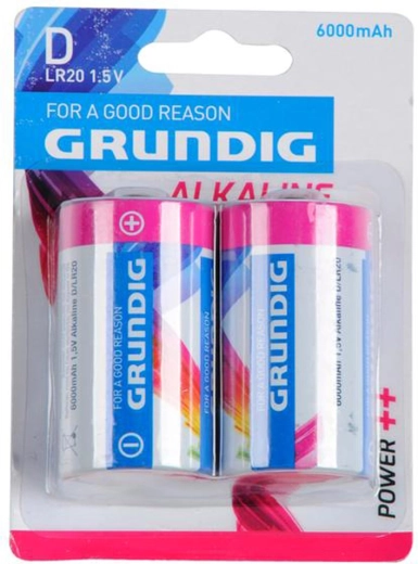 Alkaliske batterier D LR20 GRUNDIG 6000 mAh, 2 stk.