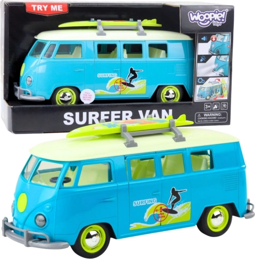 Klassisk surfbus WOOPIE med lys og lyd – blå-hvid model