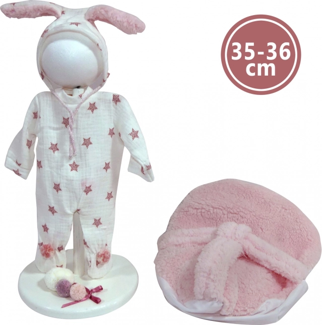 Dukkeklæder til New Born 35–36 cm med kaninmotiver og blød underlagspude