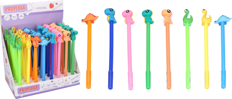 Pen med dinosaurpynt, blå refill
