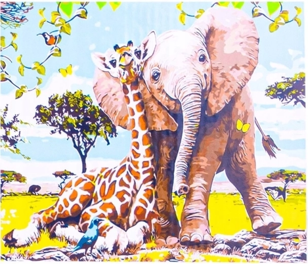 Norimpex maleri efter tal Elefant og giraf 40 × 50 cm