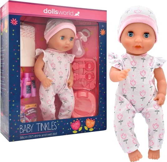 Dolls World babydukke Baby Tinkles 38 cm med drikke- og tissefunktion med tilbehør