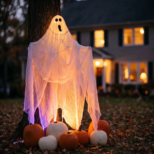 Uhyggeligt Halloween-dekorationsstof 2,15 × 1,52 m, hvidt