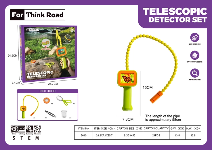 Børneinspektionsendoskop med skærm og forlængerrør + tilbehør